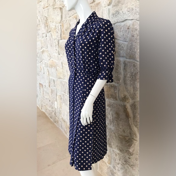 Timeless Vintage 1960s Blue Polka Dot Shirt Dress with Pleated Skirt Classic - Picture 4 of 16